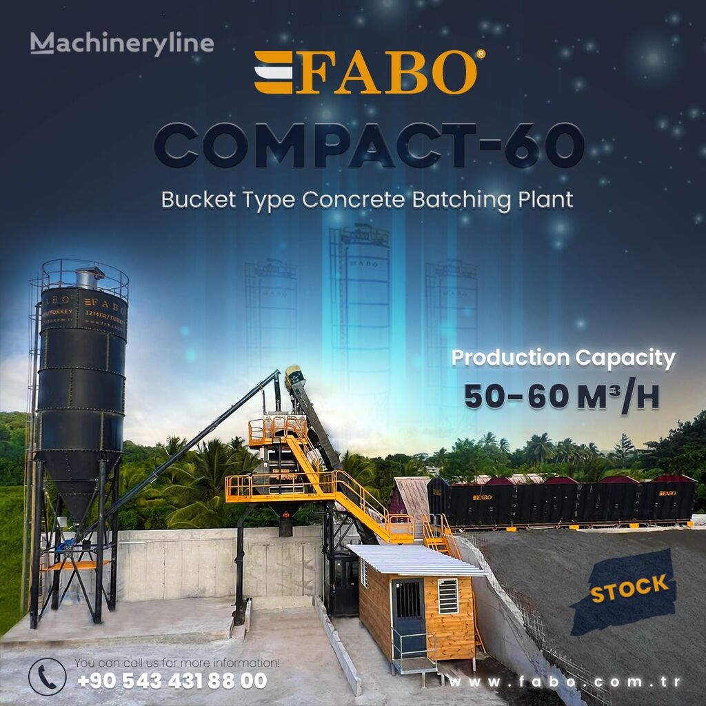 new FABO SKIP SYSTEM CONCRETE BATCHING PLANT | 60m3/h Capacity | STOCK concrete plant